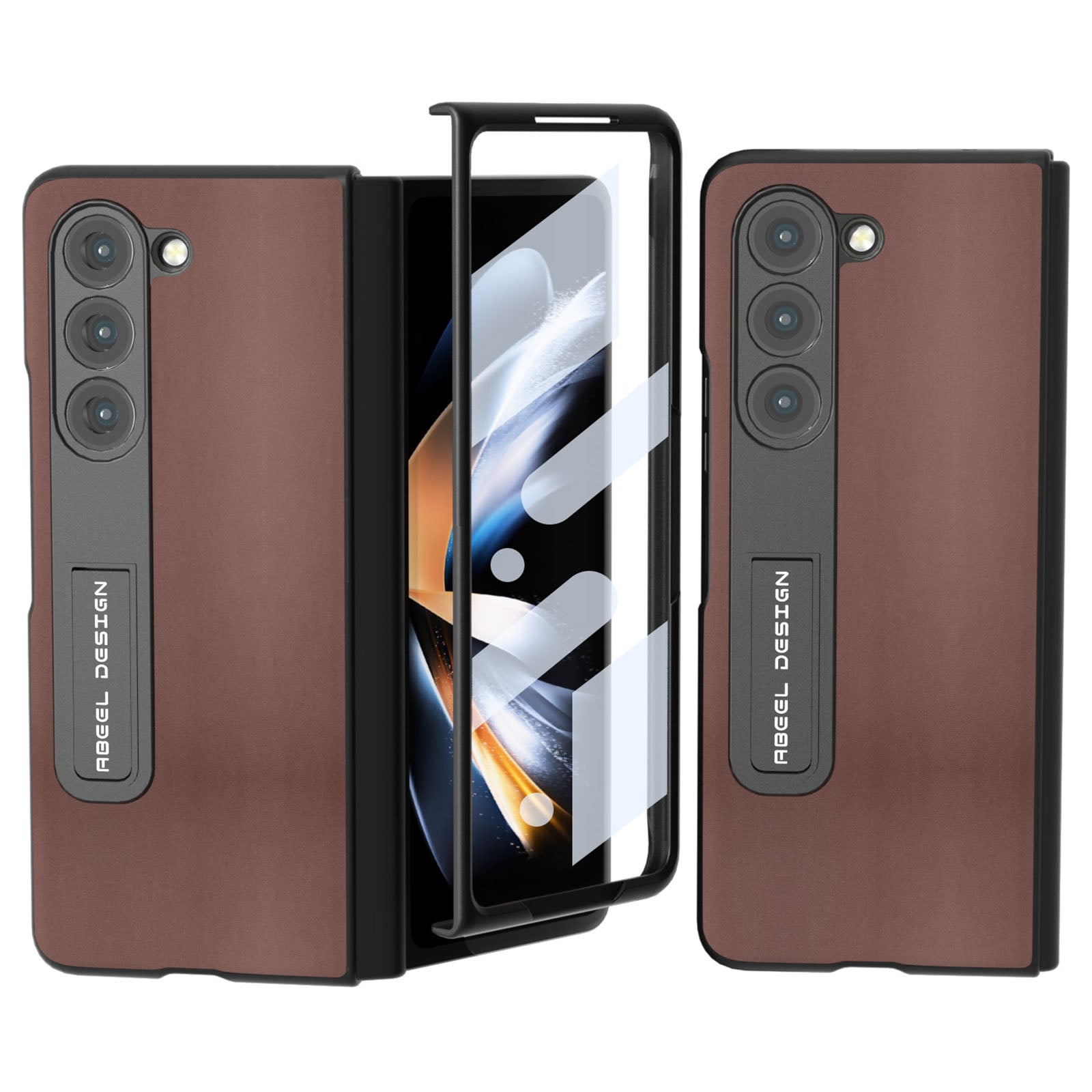 ABEEL For Samsung Galaxy Z Fold5 5G Kickstand Back Cover Nappa Texture Genuine Cow Leather PC Phone Case with Front Screen Film ABEEL For Samsung Galaxy Z Fold5 5G Kickstand Back Cover Nappa Texture Genuine Cow Leather PC Phone Case with Front Screen Film